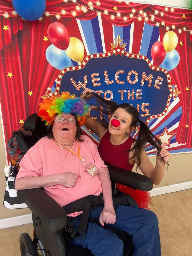 resident and staff dressed up as clowns